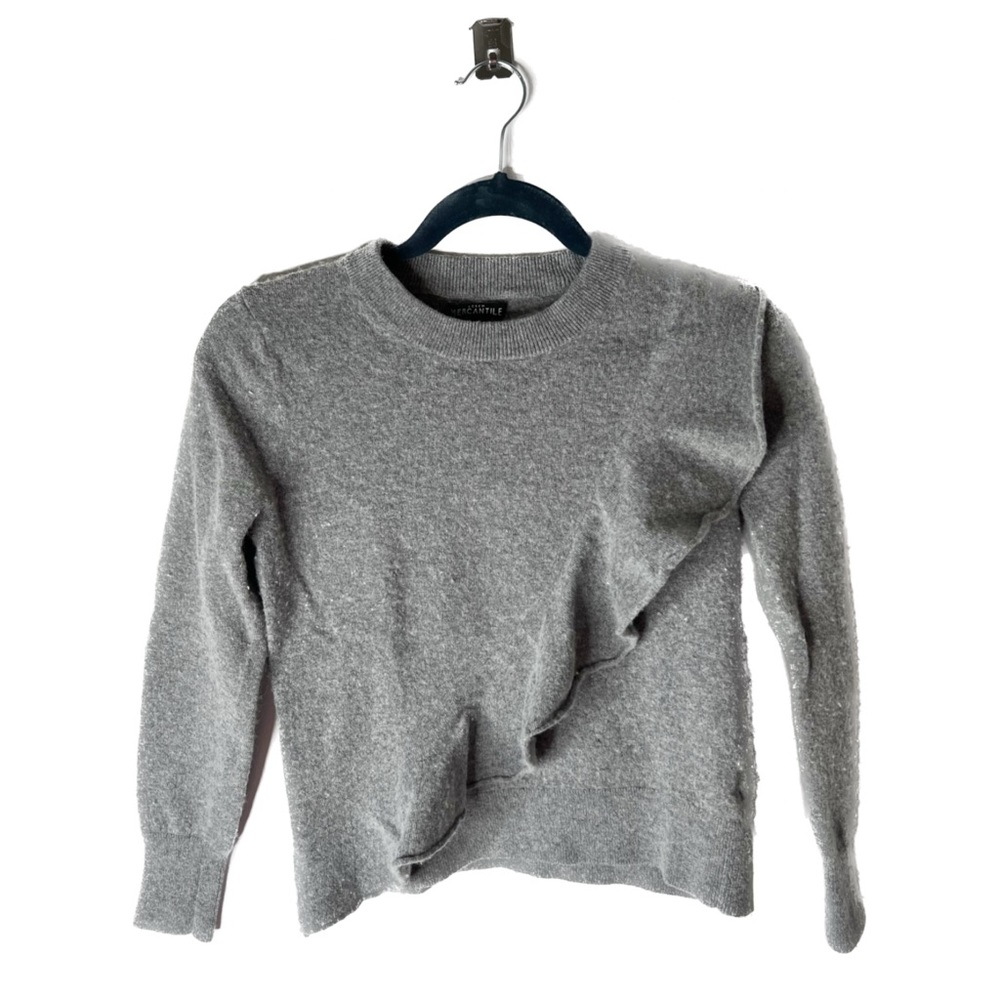 STUNNING J CREW GRAY RUFFLE FRONT SWEATER B4